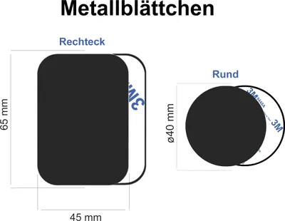 Produktbild von 1x Rechteck + 1x Rund Set Metallplättchen für Magnet Smartphone Handy Halterung Auto Metallplatte Kleber