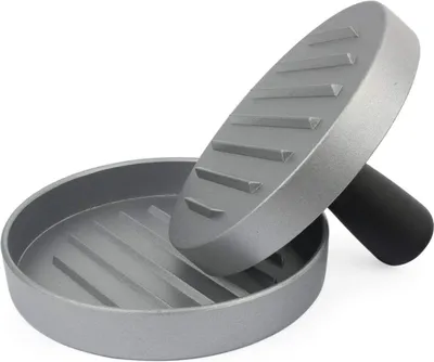 Produktbild von Aluminium Hamburgerpresse für Viertelpounder - Praktisches Fleischpress-Set - 100 Stück Backpapier