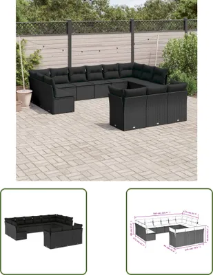 Produktbild von The Living Store 13-tlg. Garten-Sofagarnitur mit Kissen Schwarz Poly Rattan