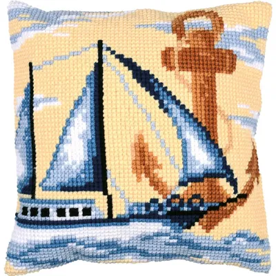 Produktbild von Vervaco Kreuzstichkissen "Segelboot", Stickbild vorgezeichnet, 40x40cm