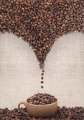 Produktbild von Wallario Poster - Tasse mit Kaffeebohnen - Kaffeedesign, Kunstdruck Größe: 70 x 100 cm