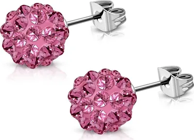Produktbild von Ohrstecker Edelstahl Damen Ohrringe Shamballa Zirkonia Kristalle Autiga® silber-pink 8 mm