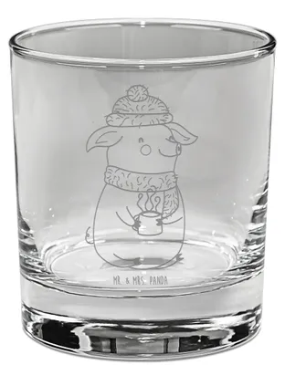 Produktbild von Mr. & Mrs. Panda Lowball Glas Schweinchen Glühwein - Transparent - Geschenk, Betrunken, Tumbler, Spruch, Whiskey, Spirituosenglas, Gravur Whiskyglas, Weihnachtsmarkt