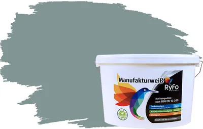 Produktbild von RyFo Colors Bunte Wandfarbe Manufakturweiß Fjordgrau 10l - weitere Grau Farbtöne und Größen erhältlich, Deckkraft Klasse 1, Nassabrieb Klasse 1