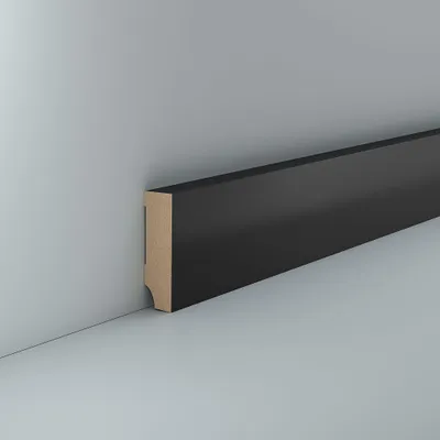 Produktbild von Sockelleisten schwarz 16 x 58 MDF foliert Seidenmatt Fußleiste Modern