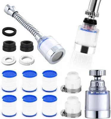 Produktbild von Transparenter 360-Grad-Wasserfilterhahn mit 6 PP-Katunenfilterelementen - Universaladapter - Küchen- oder Badezimmer-Wasserfilter