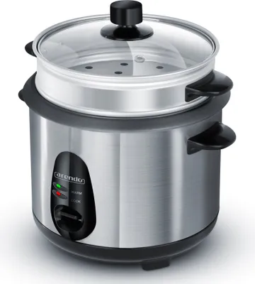 Produktbild von Arendo Reiskocher 1L mit Glasdeckel, 400W, Edelstahl, Dampfgaraufsatz, Warmhaltefunktion, EDO, Silber