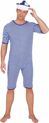 Historischer Badeanzug Kostüm blau-weiß geringelt 20er Jahre Schwimmer für Herren Gr. M-XXL Fasching Karneval Beachparty Mottoparty