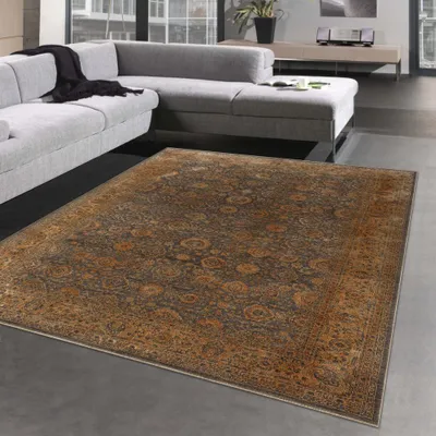 Zdjęcie produktu dla Dywan do salonu z ornamentami i zdobieniami w kolorze niebiesko-miedzianym, wymiary: 200 x 290 cm