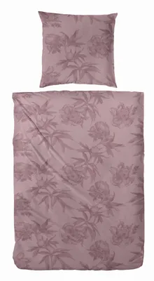 Produktbild von Hahn Feinbiber Bettwäsche Pflanzen 100% Baumwolle Reißverschluss Bettbezug Kissenbezug Bettgarnitur Bettwäsche-Set Bettzeug 135x200 cm rosa
