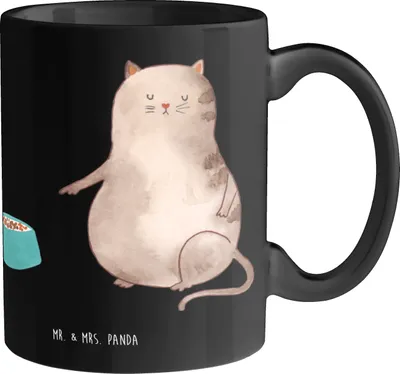 Produktbild von Mr. & Mrs. Panda Tasse Katze Fressen - Schwarz - Geschenk, Kaffeebecher, Teetasse, Geschenktasse, Kaffeetasse, Pott