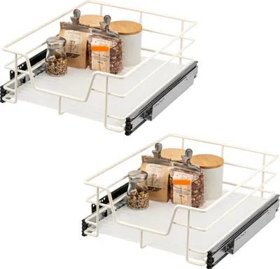 Produktbild von bremermann Teleskopschubladen 2er Set - 50 cm mit Einlegeboden, Küchenschublade zum Nachrüsten, aus Metall (Cremeweiß)