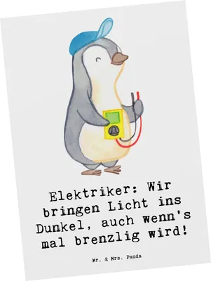 Produktbild von Mr. & Mrs. Panda Ansichtskarte Elektriker Lichtbringer - Weiß - Geschenk, bildkarte, Geschenke für Berufstätige, Fotokarte, Ansichtskarten, Elektromeister, Postkarten