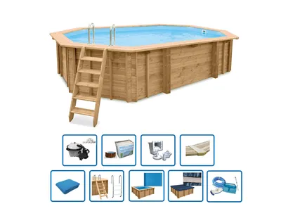 Produktbild von Interline Java Holz Pool oval 6,40 × 4,00 m Premium paket