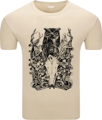 Produktbild von Diarbo Herren T-Shirt mit Tierliebhaber Druck Eule mit Hirschschädel Beige Gr.L
