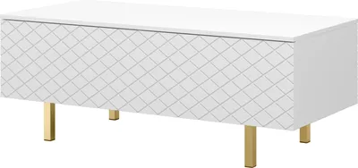 Zdjęcie produktu dla Scalia II 120 stolik kawowy z miejscem do przechowywania – matowa biel i złote nogi | 120x46x55cm