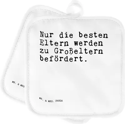 Produktbild von Mr. & Mrs. Panda Topfuntersetzer Nur die besten Eltern... - Weiß - Geschenk, Topflappen, schöner Spruch, Enkel Geburt, topfhalter, Oma Opa, Sprüche, Ofenlappen, Set