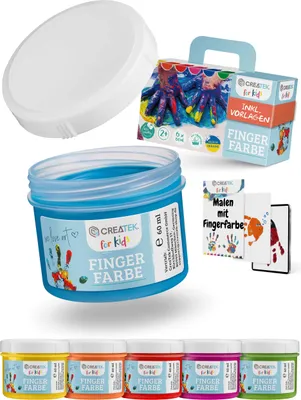 Produktbild von Fingerfarben Kinder Set Grundfarben 6 x 60ml - 100% sicher ungiftig und auswaschbar