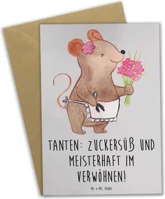 Produktbild von Mr. & Mrs. Panda Klappkarte Tante Zuckersüß - Grau Pastell - Geschenk, Verwandte, osterkarte, Nichte, einladungskarten, Verwandtschaft, Familie, weihnachtskarten, Neffe