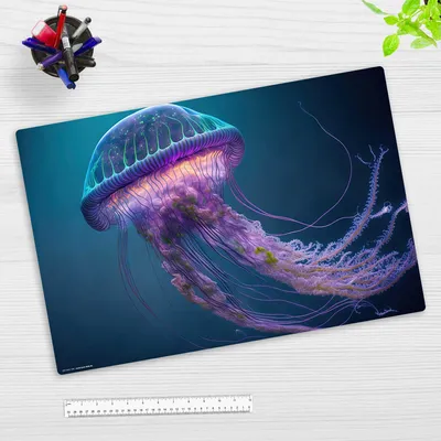 Produktbild von Schreibtischunterlage für Kinder und Erwachsene - Leuchtende Qualle - 60 x 40 cm - aus Premium Vinyl -  Germany