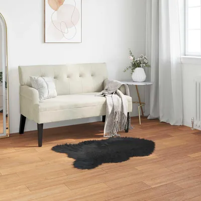 Produktbild von "Schlussverkauf" moderne Teppich - Wohnzimmer Kunstschaffell Teppich Tafalla Schwarz 50x80 cm Polyester  C12680