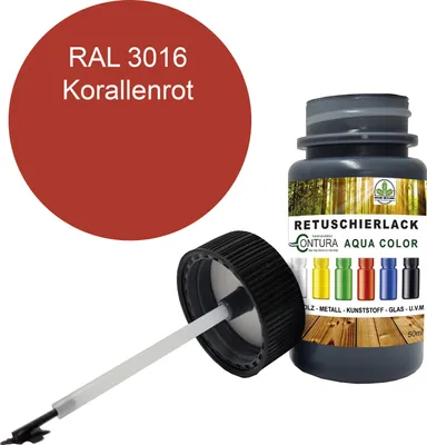 Produktbild von Reparaturlack Lackstift RAL Lack Pinselflasche 50ml. Farbe Holz Metall Möbel Auto Bad Retuschierlack - RAL 3016 Korallenrot