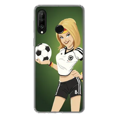 Produktbild von MuchoWow® Handyhülle Schutzhülle Hülle für Huawei P30 Lite Illustration eines Mädchens mit deutscher Kleidung und einem Fußball - Mädchen - Kinder Silikon Softcase Handy Hülle - Handyhülle