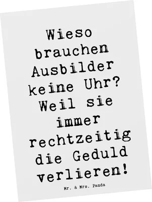 Produktbild von Mr. & Mrs. Panda Postkarte Spruch Ausbilder Geduld - Weiß - Geschenk, Berufsalltag, bildkarte, Berufe, Berufspassion, Postkarten, Inspiration, Fotokarte, kreative Künste