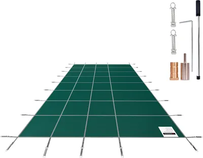 Produktbild von SucceBuy Pool-Sicherheitsabdeckung, passend für rechteckige Einbaupools mit den Maßen 4,8 x 9,7 m, feste Netzabdeckung mit Abflusslöchern, Winter-Sicherheitsabdeckung für Schwimmbecken, grün
