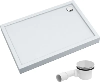 Produktbild von AQUABAD® Duschwanne Komplettset Ultima LeakProtect® Smooth White 70x100cm Rechteck mit Ablaufgarnitur Alcadrain A49CR