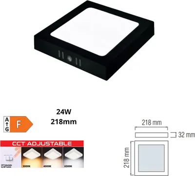 Zdjęcie produktu dla Kwadratowa lampa sufitowa LED czarna 24 W, 3 CCT