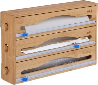 Produktbild von Folienspender 3-in-1 für Butterbrot-, Alu- und Frischhaltefolie, 43,5x25,5x10,5cm, mit versteckter Klinge