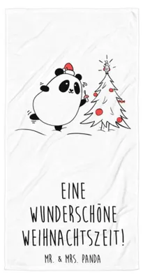 Produktbild von Mr. & Mrs. Panda Handtuch Panda Weihnachtszeit - Weiß - Geschenk, Großes Badehandtuch, Frotteehandtuch, Duschtuch, Strandtuch