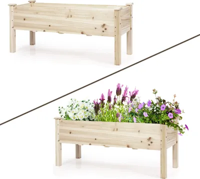 Produktbild von GOPLUS Blumenbeet aus Massivholz, Hochbeet mit Ablauflöchern, Hoch Blumenkasten, Großer Blumentrog, Frei Stehend, mit 100kg Belastbar, für Garten Balkon Terrasse, Braun