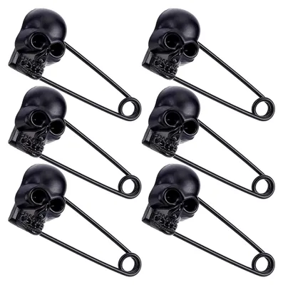 Produktbild von 6 Stück schwarze Totenkopf-Sicherheitsnadeln für Halloween