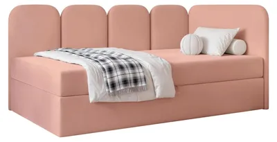 Obrázek produktu pro Dětská postel FINO 90x200 (pravá) s úložným prostorem, matrací Bonell, růžový velur