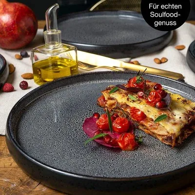 Produktbild von Famanu Servierset Steingut mit stilvollem Design - Grau/Schwarz