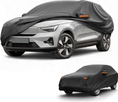 Produktbild von Autoabdeckung Wasserdicht Alle Wetter Sonnenregen Schutz Vollabdeckung fš¹r Volvo XC40 2017-2022 Aluminiumfolie Schwarz mit Reflektierenden Streifen