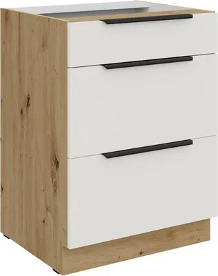 Image de Caisson à tiroirs LUNARA - largeur 60 cm, blanc / chêne artisanal