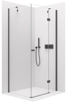 Productafbeelding van CERANO - Douchecabine Marino L/P - 6 mm - zwart mat, transparant glas - 110x70x190 cm - met scharnieren