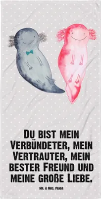 Produktbild von Mr. & Mrs. Panda Handtuch Axolotl Freundin - Grau Pastell - Geschenk, Duschhandtuch, Badehandtuch, Duschtuch, Strandtuch, Liebe, Schwanzlurch, Valentinstag, Reisehandtuch