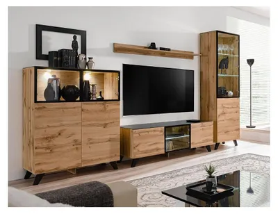 Image de Ensemble mural meuble TV - Thin - 4 éléments - Bois