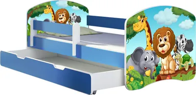 Immagine prodotto di ACMA letto per ragazzi letto junior completo di rete a doghe con protezione anticaduta Blue 02 Animals 140x70 + rete