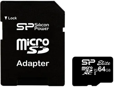 Produktbild von Silicon Power Ellite, 64 GB, MicroSDXC, Klasse 10, UHS-I, 85 MB/s, Class 1 (U1)