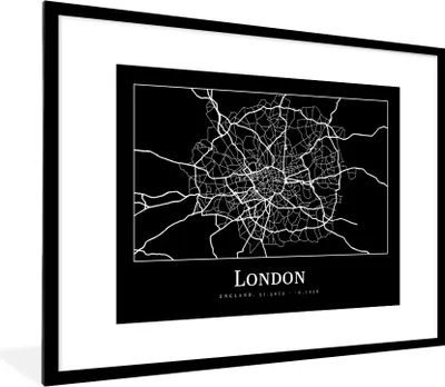 Produktbild von MuchoWow® Gerahmtes Poster Karte - Stadtplan - London 80x60 cm - Poster mit Schwarzem Bilderrahmen Wandposter Rahmen Foto Bilder - Schlafzimmer-Dekorationen - Fotoposter