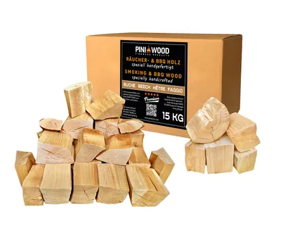 Image de PINI Bois de fumage, bois pour fumoir, bois pour barbecue, morceaux de bois de hêtre SANS ÉCORCE, 15 kg, pour fumoir et barbecue