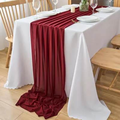 Produktbild von Tischläufer 77x180 cm Weinrot Gaze Stoff Boho Tischdecke Hochzeit Dekoration 1 Stück