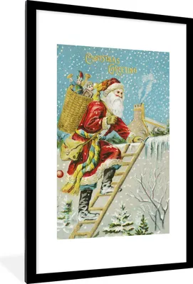 Produktbild von MuchoWow® Gerahmtes Poster Weihnachtsmann - Schnee - Geschenke 60x90 cm - Poster mit Schwarzem Bilderrahmen Wandposter Rahmen Foto Bilder - Dekoration - Wandposter Wohnzimmer - Hochwertig