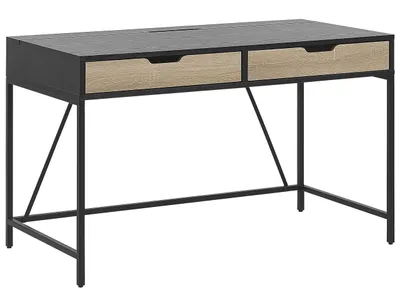 Zdjęcie produktu dla BELIANI Biurko domowe czarne drewniany blat metalowe nogi 2 szuflady minimalistyczny design 120 x 60 cm