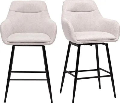 Produktbild von Miliboo - Drehbare Barhocker 360° aus Stoff in Samtoptik beige und Metall H66 cm (2er-Set) ALESS